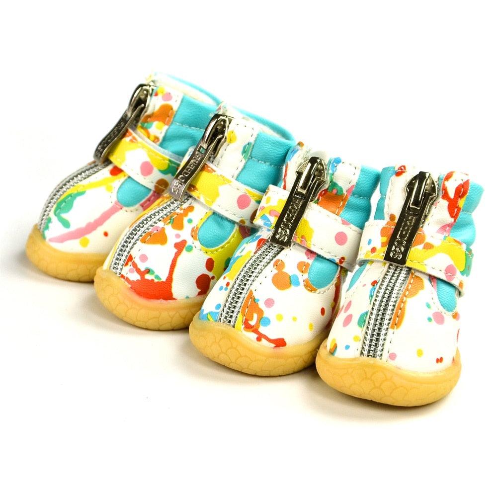 Newest Pet Dog Shoes Winter Super Warm White Black 4pcs/Set Dog's Boots (W8)(F69)