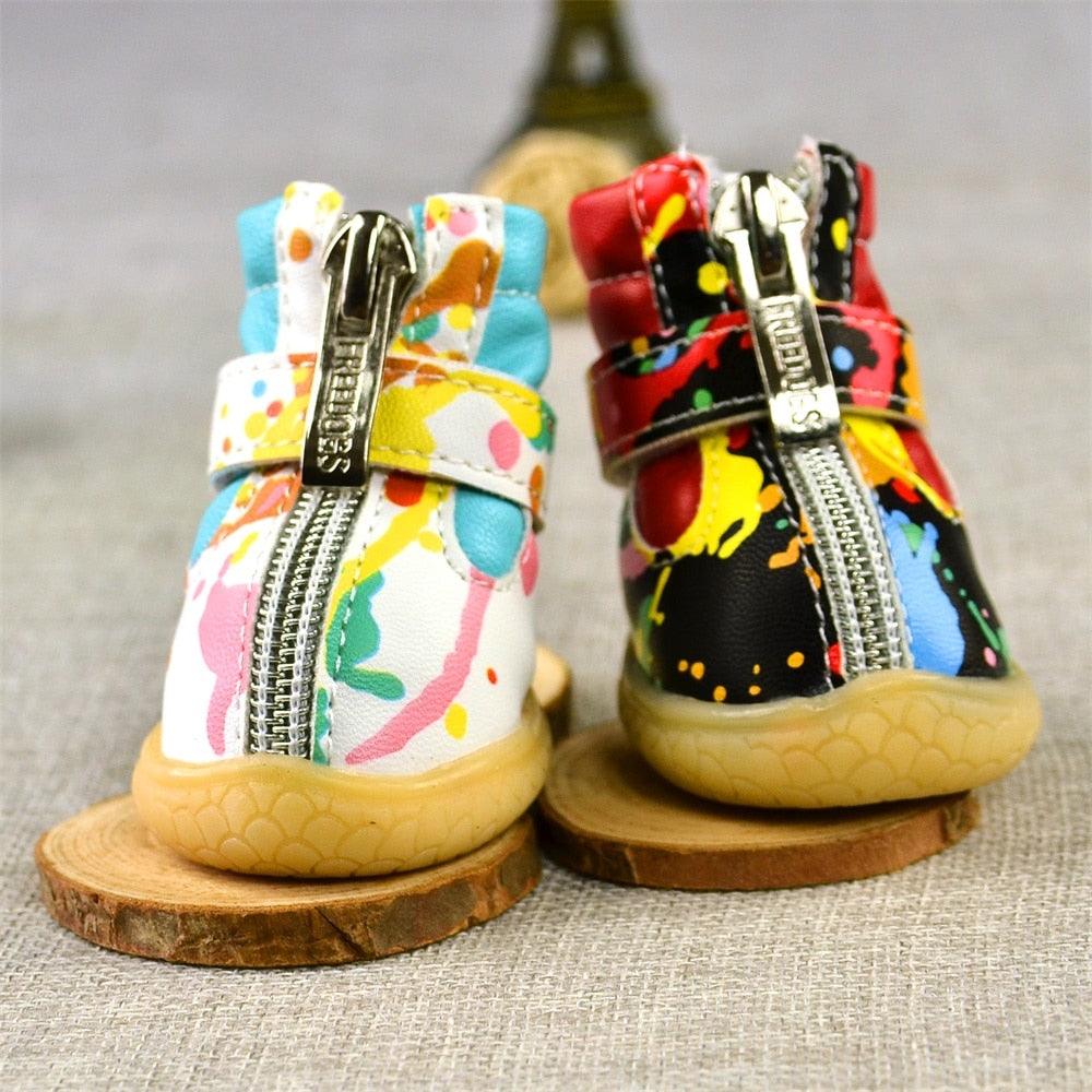 Newest Pet Dog Shoes Winter Super Warm White Black 4pcs/Set Dog's Boots (W8)(F69)