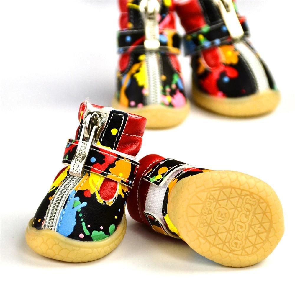 Newest Pet Dog Shoes Winter Super Warm White Black 4pcs/Set Dog's Boots (W8)(F69)
