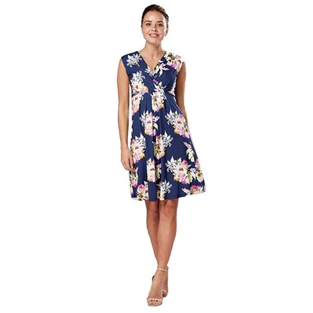Sexy Pregnant Women V-neck Breastfeeding Loose Printed Dress - Large Size Casual Maternal Dresses (F5)(Z7)(Z8)(Z9)(4Z1)(5Z1)(6Z1)