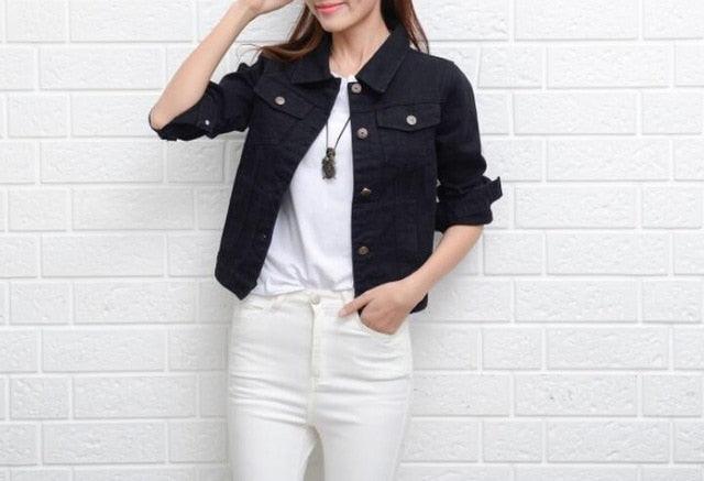 Trending Short Denim Jacket - Women Jeans Coat - Fashion Candy Color Slim Jackets (TB8B)