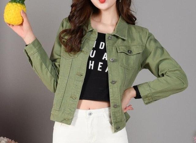 Trending Short Denim Jacket - Women Jeans Coat - Fashion Candy Color Slim Jackets (TB8B)