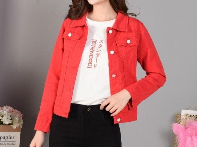 Trending Short Denim Jacket - Women Jeans Coat - Fashion Candy Color Slim Jackets (TB8B)