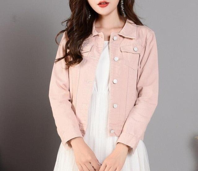 Trending Short Denim Jacket - Women Jeans Coat - Fashion Candy Color Slim Jackets (TB8B)