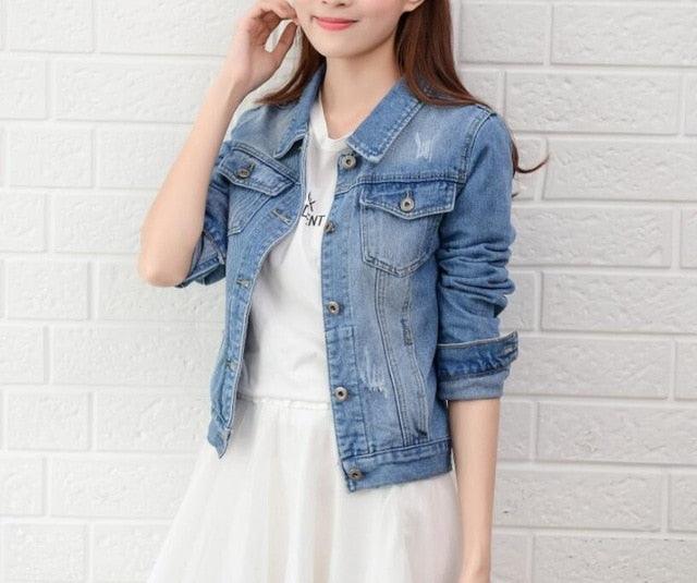 Trending Short Denim Jacket - Women Jeans Coat - Fashion Candy Color Slim Jackets (TB8B)