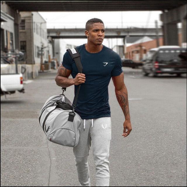 Summer Printed T-shirt - Men's Slim Fit Cotton Tops - Hip Hop Streetwear Short Sleeve Fitness Tops (1U101)(1U8)
