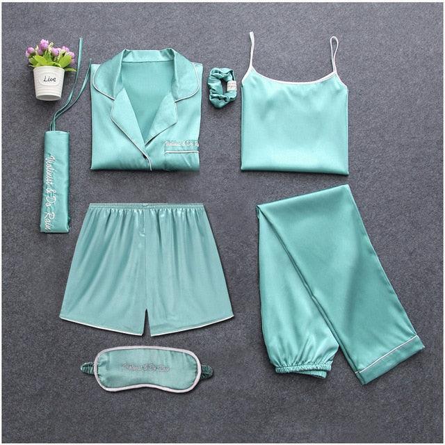Hot Deal Women 7 Pieces Pajamas Sets - Stripe Printing Women's Sleepwear - Lovely Home Clothing (D90)(ZP1)