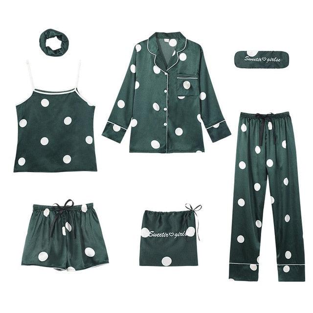 Hot Deal Women 7 Pieces Pajamas Sets - Stripe Printing Women's Sleepwear - Lovely Home Clothing (D90)(ZP1)