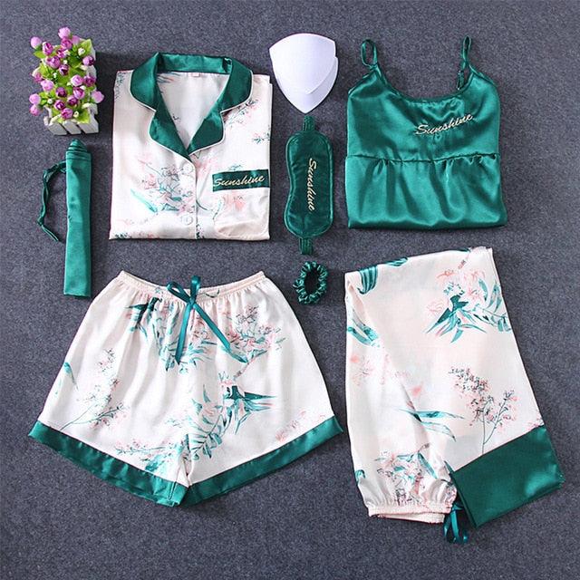 Hot Deal Women 7 Pieces Pajamas Sets - Stripe Printing Women's Sleepwear - Lovely Home Clothing (D90)(ZP1)