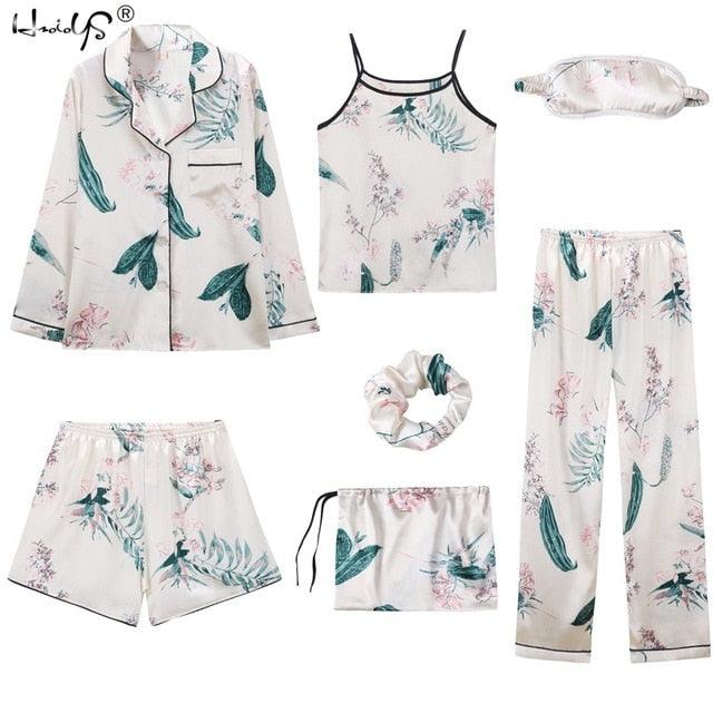 Hot Deal Women 7 Pieces Pajamas Sets - Stripe Printing Women's Sleepwear - Lovely Home Clothing (D90)(ZP1)