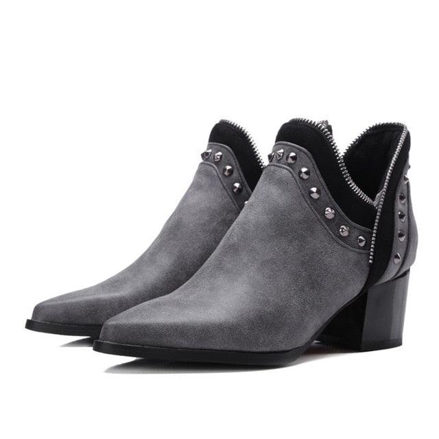 New Autumn & Winter Boots - Women's Thick Pointed High Heeled Boots (BB1)(BB2)(CD)(WO4)