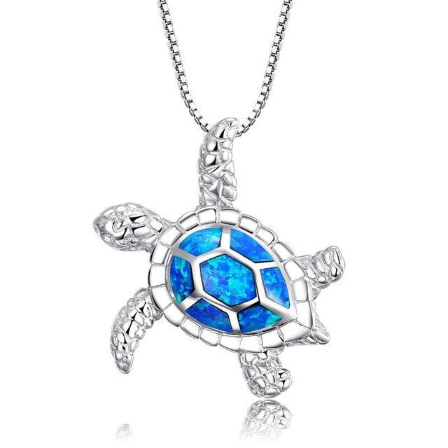 New Arrival Cute Silver Filled Ocean Beach Jewelry - Blue Opal Sea Turtle 1PC Adjustable Pendant Necklace (2U81)