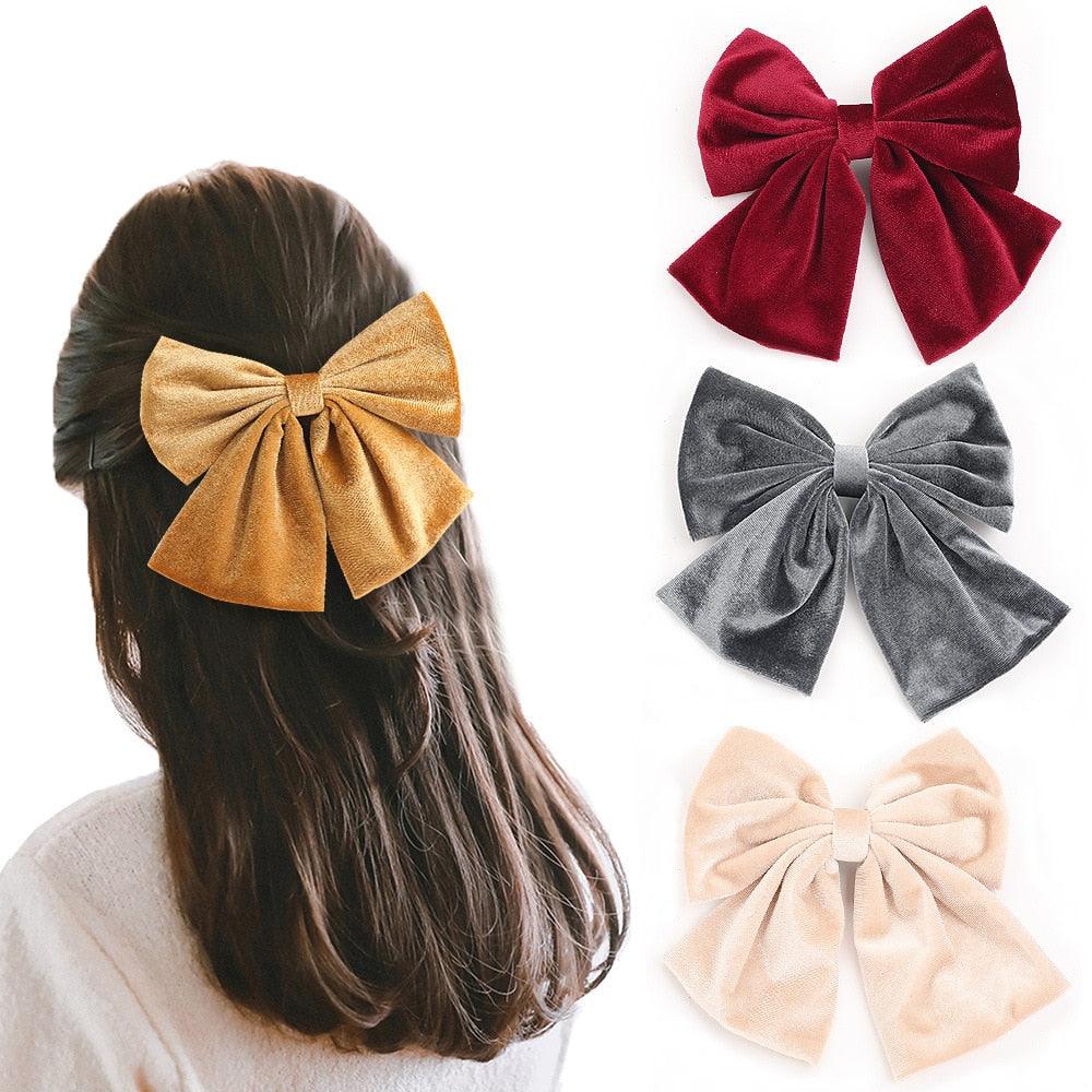 Autumn And Winter Velvet Barrettes - 2 Level Big Bow - Pearl Hair Clip Ponytail Clip (1U88)