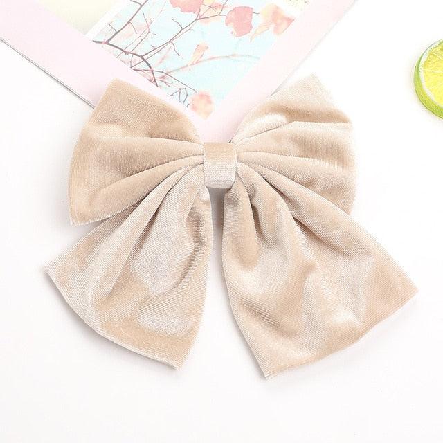 Autumn And Winter Velvet Barrettes - 2 Level Big Bow - Pearl Hair Clip Ponytail Clip (1U88)