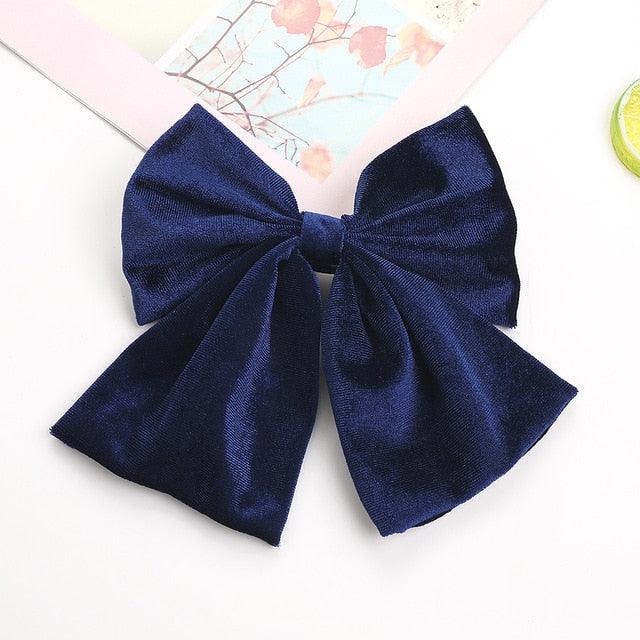 Autumn And Winter Velvet Barrettes - 2 Level Big Bow - Pearl Hair Clip Ponytail Clip (1U88)