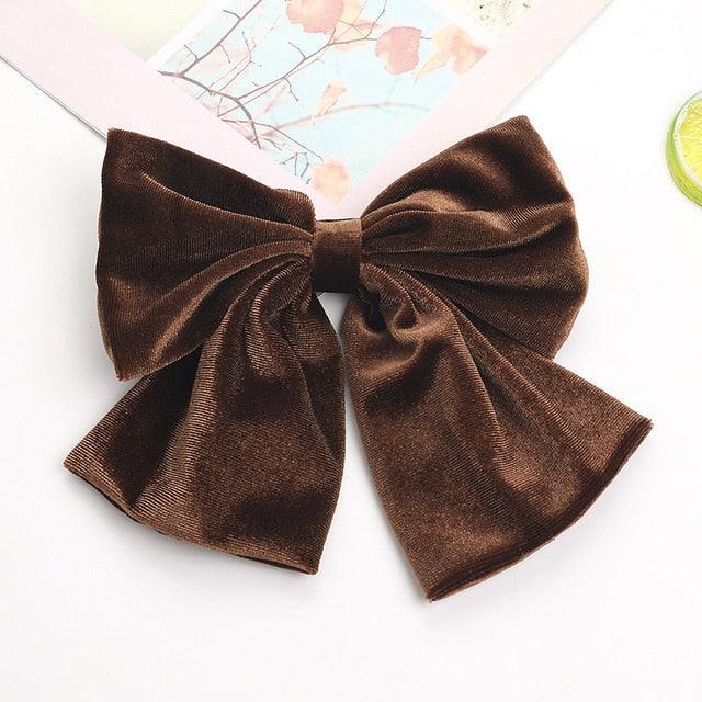 Autumn And Winter Velvet Barrettes - 2 Level Big Bow - Pearl Hair Clip Ponytail Clip (1U88)