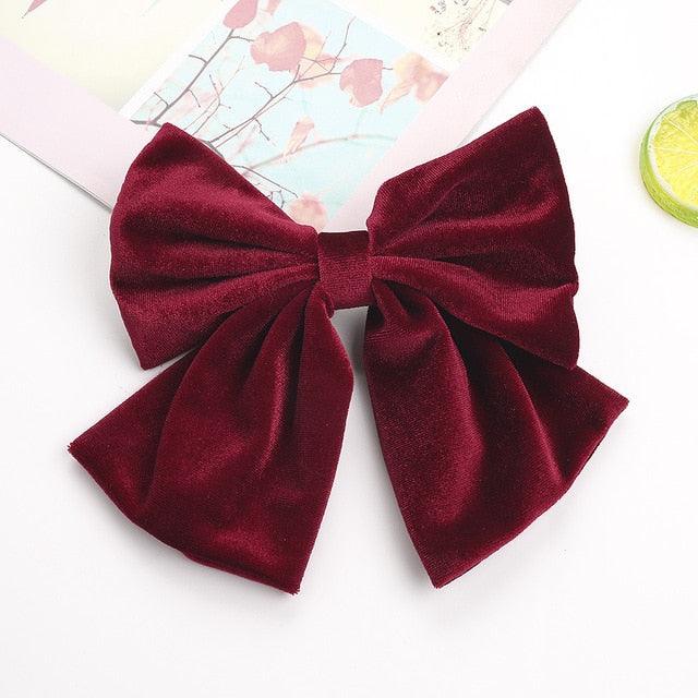 Autumn And Winter Velvet Barrettes - 2 Level Big Bow - Pearl Hair Clip Ponytail Clip (1U88)