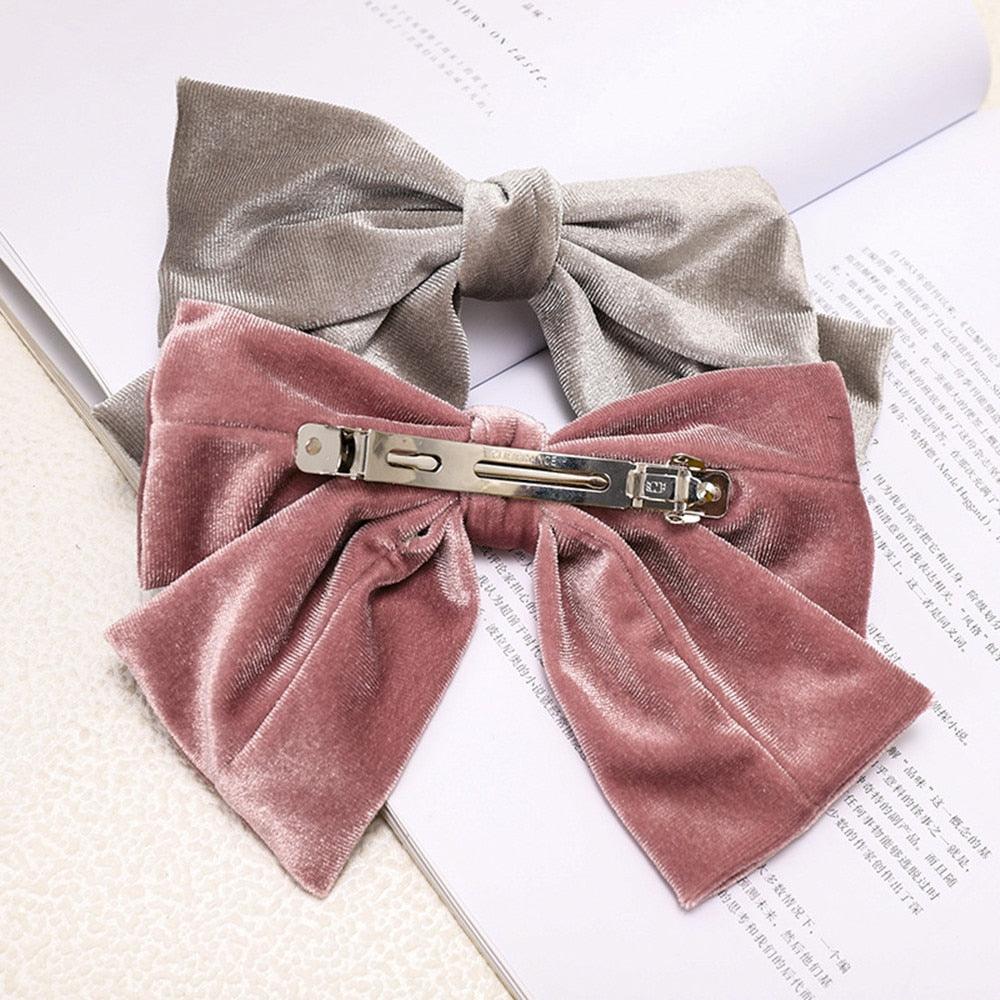 Autumn And Winter Velvet Barrettes - 2 Level Big Bow - Pearl Hair Clip Ponytail Clip (1U88)