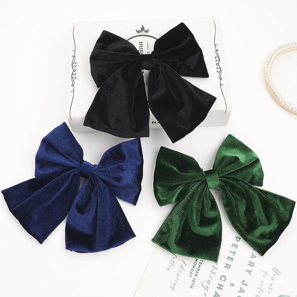 Autumn And Winter Velvet Barrettes - 2 Level Big Bow - Pearl Hair Clip Ponytail Clip (1U88)