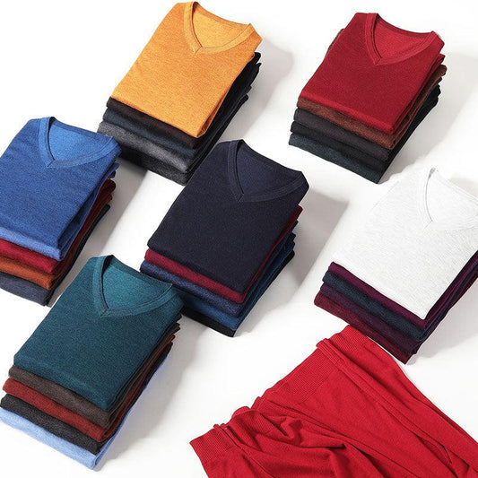 Autumn New Men's V-neck Thin Wool Sweater - Classic Style Solid Color Pullover (TM6)(T5G)(CC3)