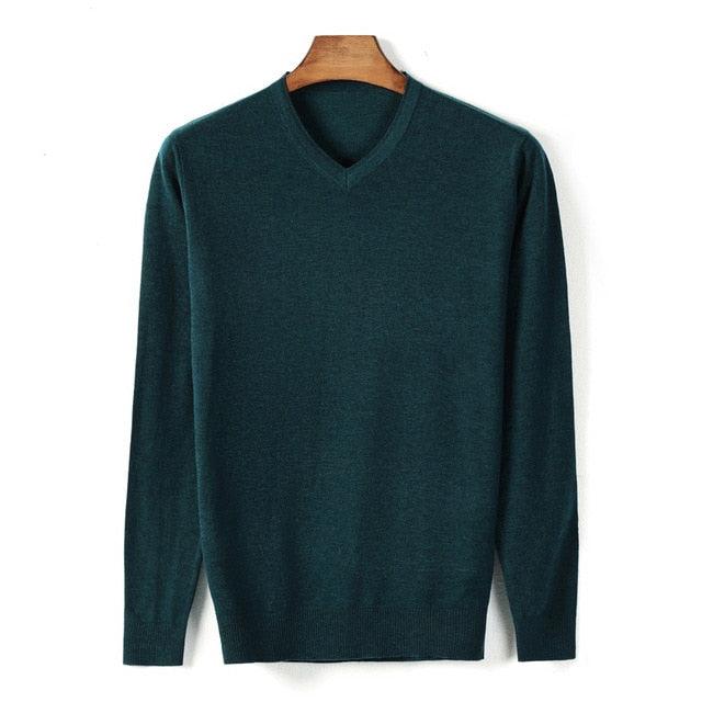 Autumn New Men's V-neck Thin Wool Sweater - Classic Style Solid Color Pullover (TM6)(T5G)(CC3)