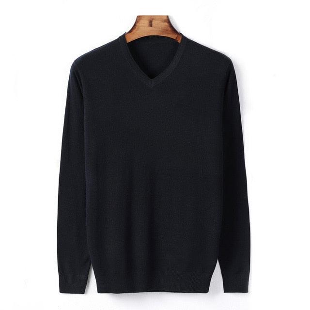 Autumn New Men's V-neck Thin Wool Sweater - Classic Style Solid Color Pullover (TM6)(T5G)(CC3)