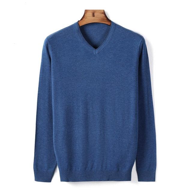 Autumn New Men's V-neck Thin Wool Sweater - Classic Style Solid Color Pullover (TM6)(T5G)(CC3)