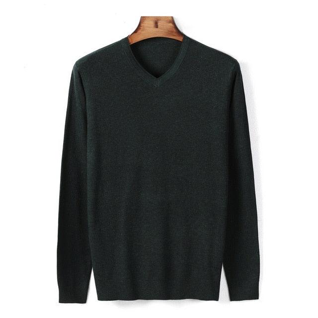 Autumn New Men's V-neck Thin Wool Sweater - Classic Style Solid Color Pullover (TM6)(T5G)(CC3)