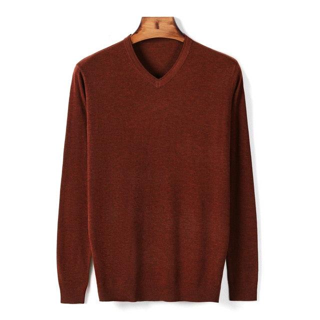 Autumn New Men's V-neck Thin Wool Sweater - Classic Style Solid Color Pullover (TM6)(T5G)(CC3)