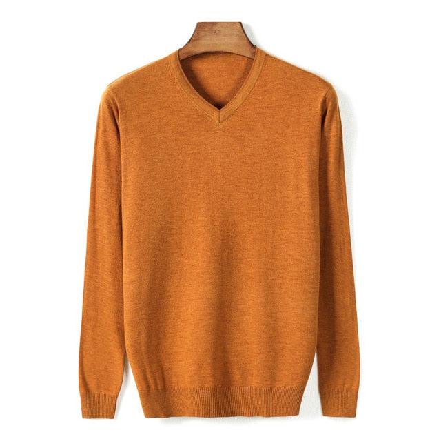 Autumn New Men's V-neck Thin Wool Sweater - Classic Style Solid Color Pullover (TM6)(T5G)(CC3)