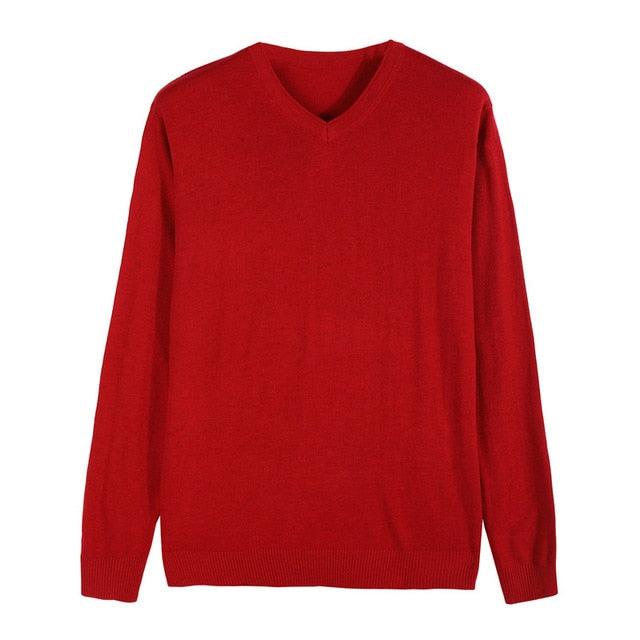 Autumn New Men's V-neck Thin Wool Sweater - Classic Style Solid Color Pullover (TM6)(T5G)(CC3)