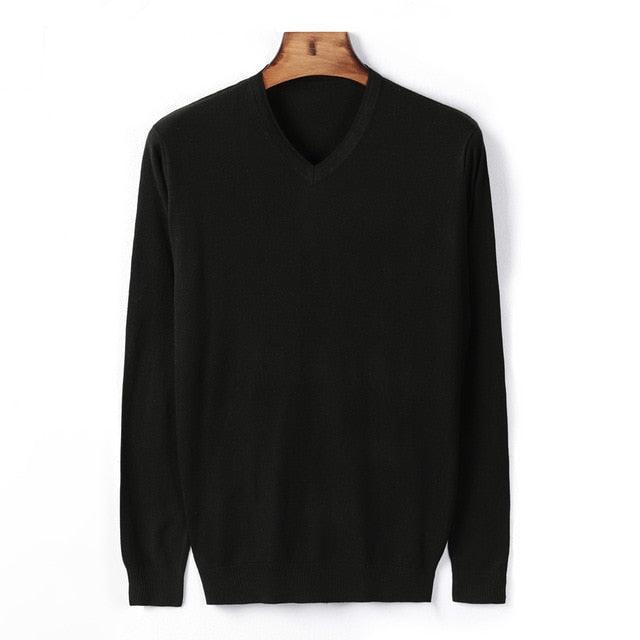 Autumn New Men's V-neck Thin Wool Sweater - Classic Style Solid Color Pullover (TM6)(T5G)(CC3)
