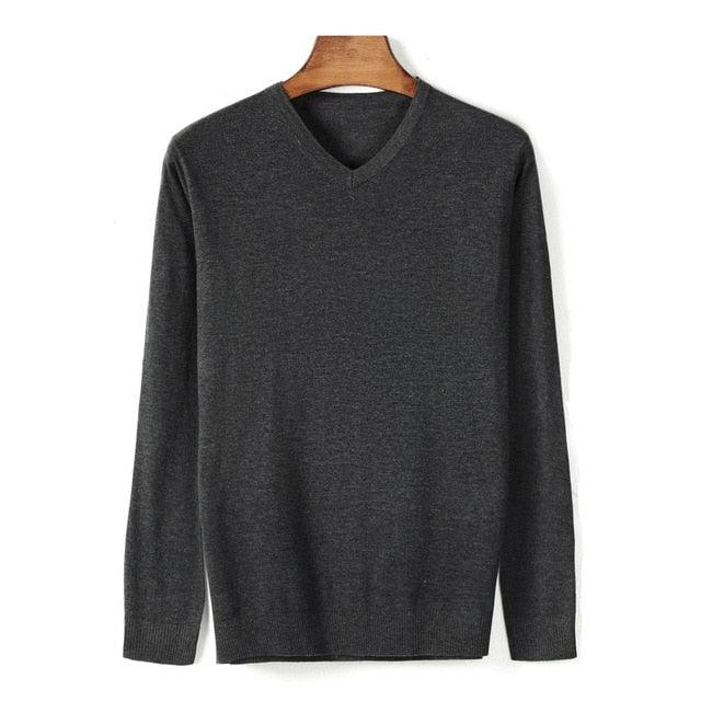 Autumn New Men's V-neck Thin Wool Sweater - Classic Style Solid Color Pullover (TM6)(T5G)(CC3)