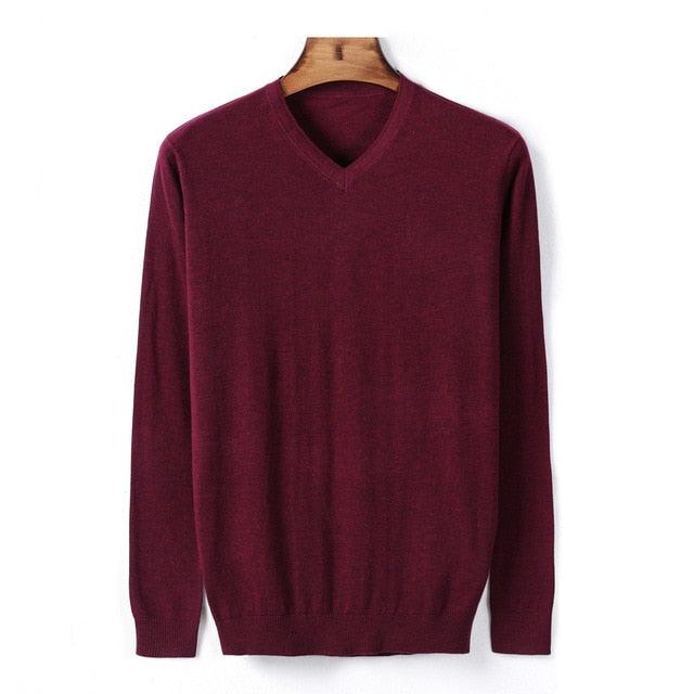 Autumn New Men's V-neck Thin Wool Sweater - Classic Style Solid Color Pullover (TM6)(T5G)(CC3)