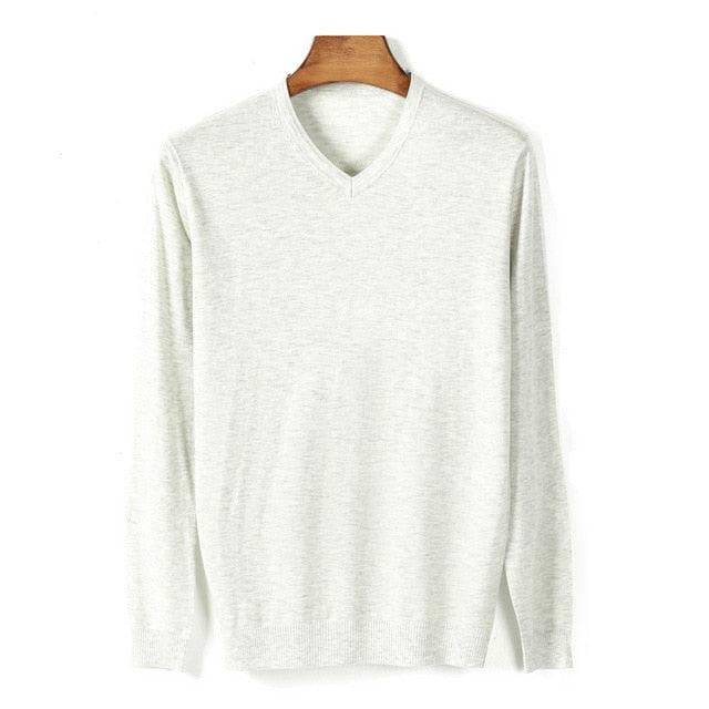 Autumn New Men's V-neck Thin Wool Sweater - Classic Style Solid Color Pullover (TM6)(T5G)(CC3)