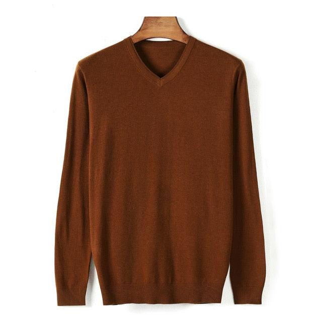 Autumn New Men's V-neck Thin Wool Sweater - Classic Style Solid Color Pullover (TM6)(T5G)(CC3)