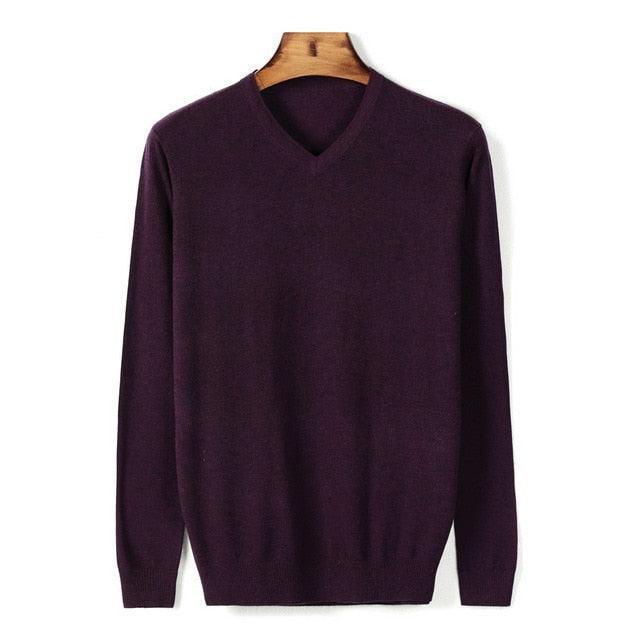 Autumn New Men's V-neck Thin Wool Sweater - Classic Style Solid Color Pullover (TM6)(T5G)(CC3)