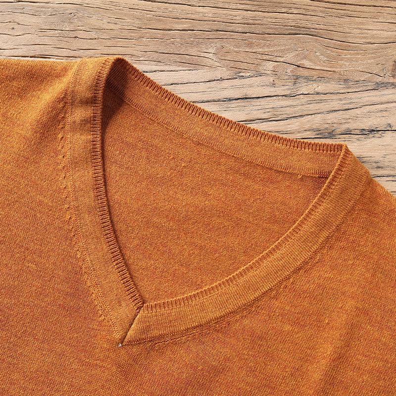 Autumn New Men's V-neck Thin Wool Sweater - Classic Style Solid Color Pullover (TM6)(T5G)(CC3)