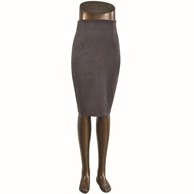 Great Autumn Women Skirts - Ladies Faux Suede High Waist Pencil Skirt - Split Stretchy Sexy Skirts (2U22)(2U20)