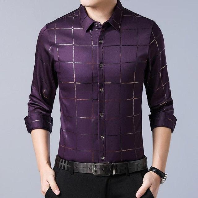 Elegant Casual Spring Luxury Plaid Long Sleeve Slim Fit Men Shirt - Streetwear Social Dress Shirts (TM1)(T2G)(CC1)