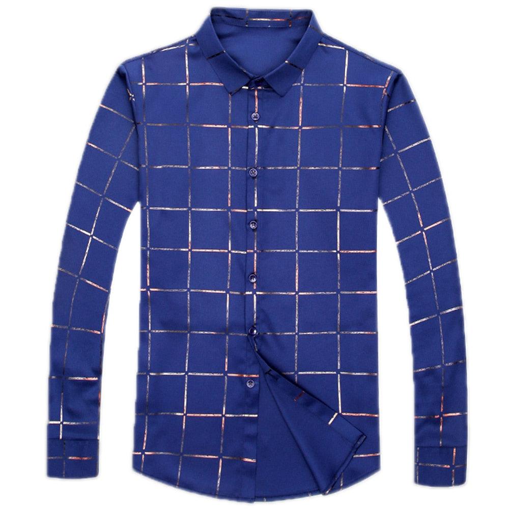 Elegant Casual Spring Luxury Plaid Long Sleeve Slim Fit Men Shirt - Streetwear Social Dress Shirts (TM1)(T2G)(CC1)