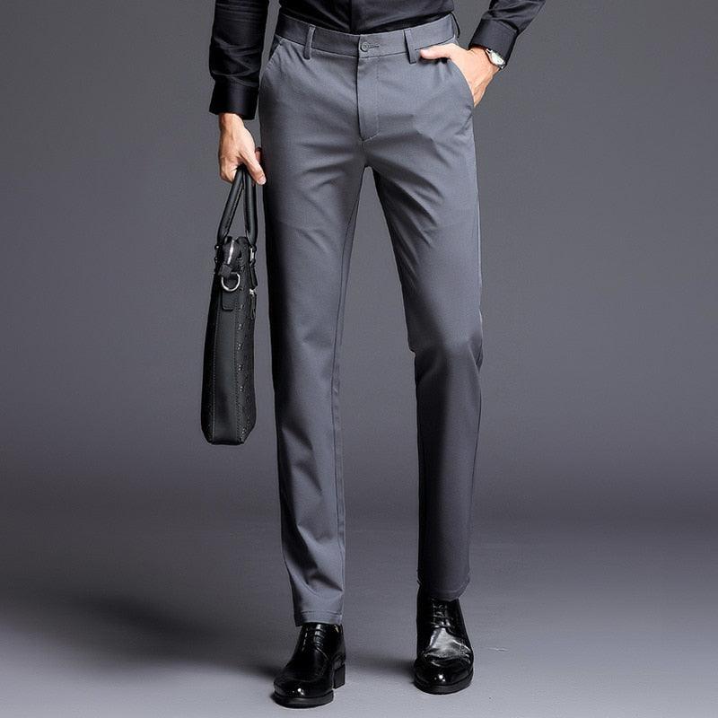 Fashions Slim Fit Formal Trousers - Mens Business Casual Black Blue Stretch Long Pants (TG1)(F9)(F10)