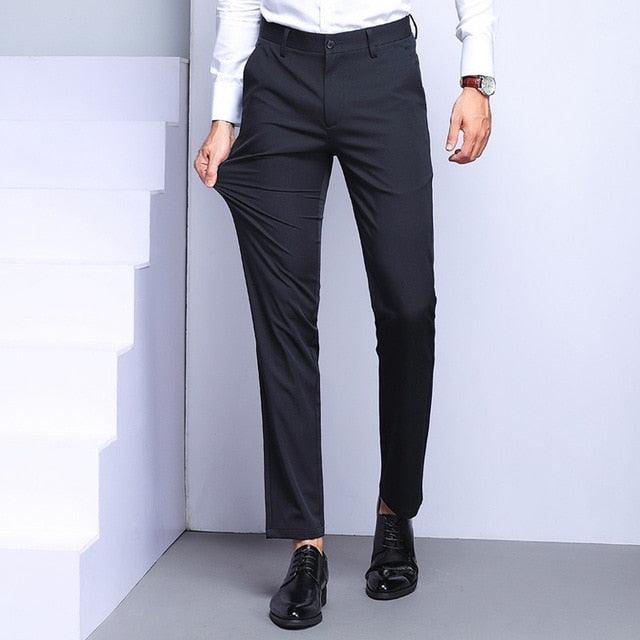 Fashions Slim Fit Formal Trousers - Mens Business Casual Black Blue Stretch Long Pants (TG1)(F9)(F10)