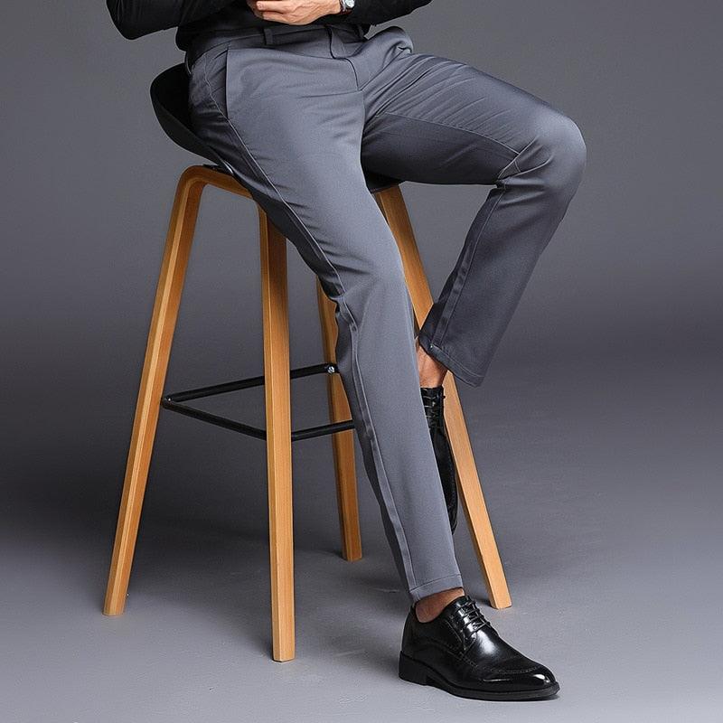 Fashions Slim Fit Formal Trousers - Mens Business Casual Black Blue Stretch Long Pants (TG1)(F9)(F10)