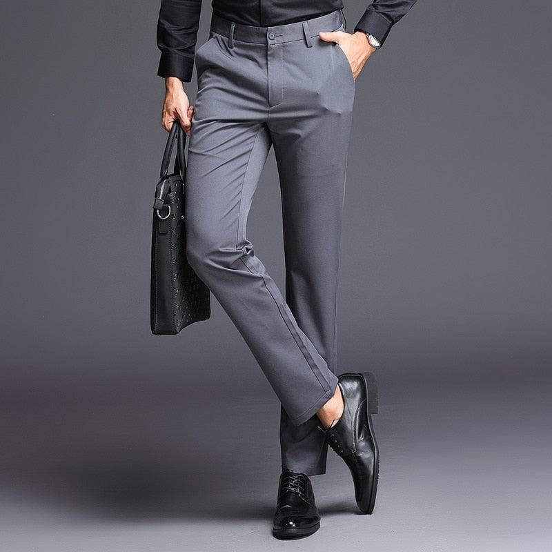 Fashions Slim Fit Formal Trousers - Mens Business Casual Black Blue Stretch Long Pants (TG1)(F9)(F10)