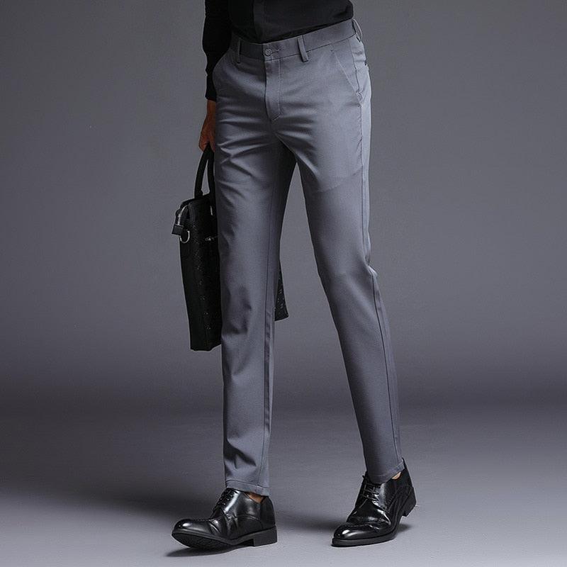 Fashions Slim Fit Formal Trousers - Mens Business Casual Black Blue Stretch Long Pants (TG1)(F9)(F10)