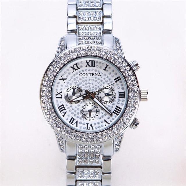 Luxury Brand New Ladies Quartz-Watch Gifts - Full Stainless Steel Rhinestone wrist watches (D82)(9WH3)