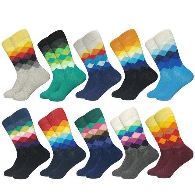 Casual Men's Socks - New Socks Fashion Design Plaid Colorful Happy Business Party Dress Cotton Socks (TG8)(T6G)(F92)