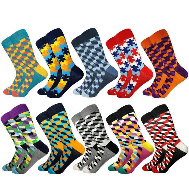 Casual Men's Socks - New Socks Fashion Design Plaid Colorful Happy Business Party Dress Cotton Socks (TG8)(T6G)(F92)