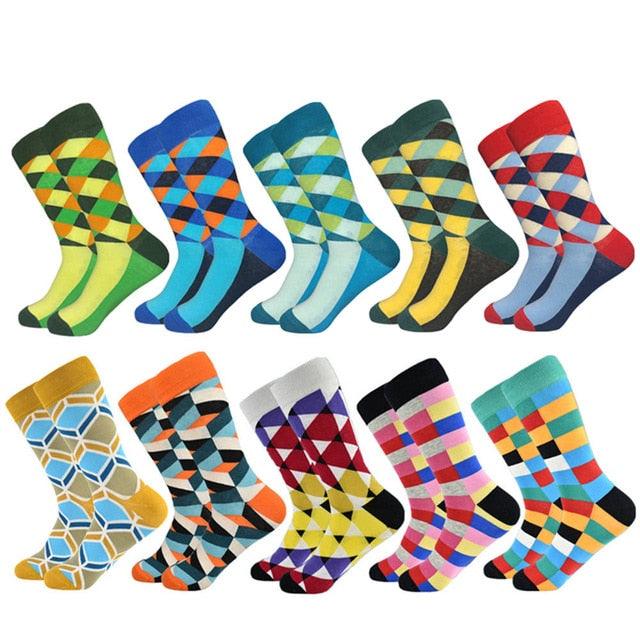 Casual Men's Socks - New Socks Fashion Design Plaid Colorful Happy Business Party Dress Cotton Socks (TG8)(T6G)(F92)